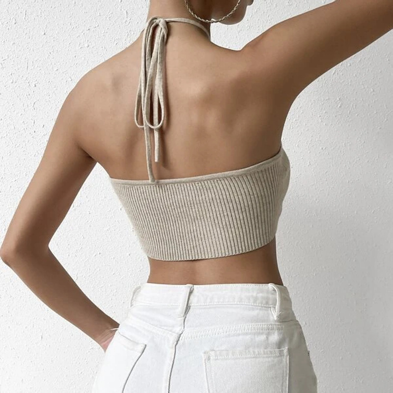 OEM Factory Custom Hanging Neck Knitted Lady Tops